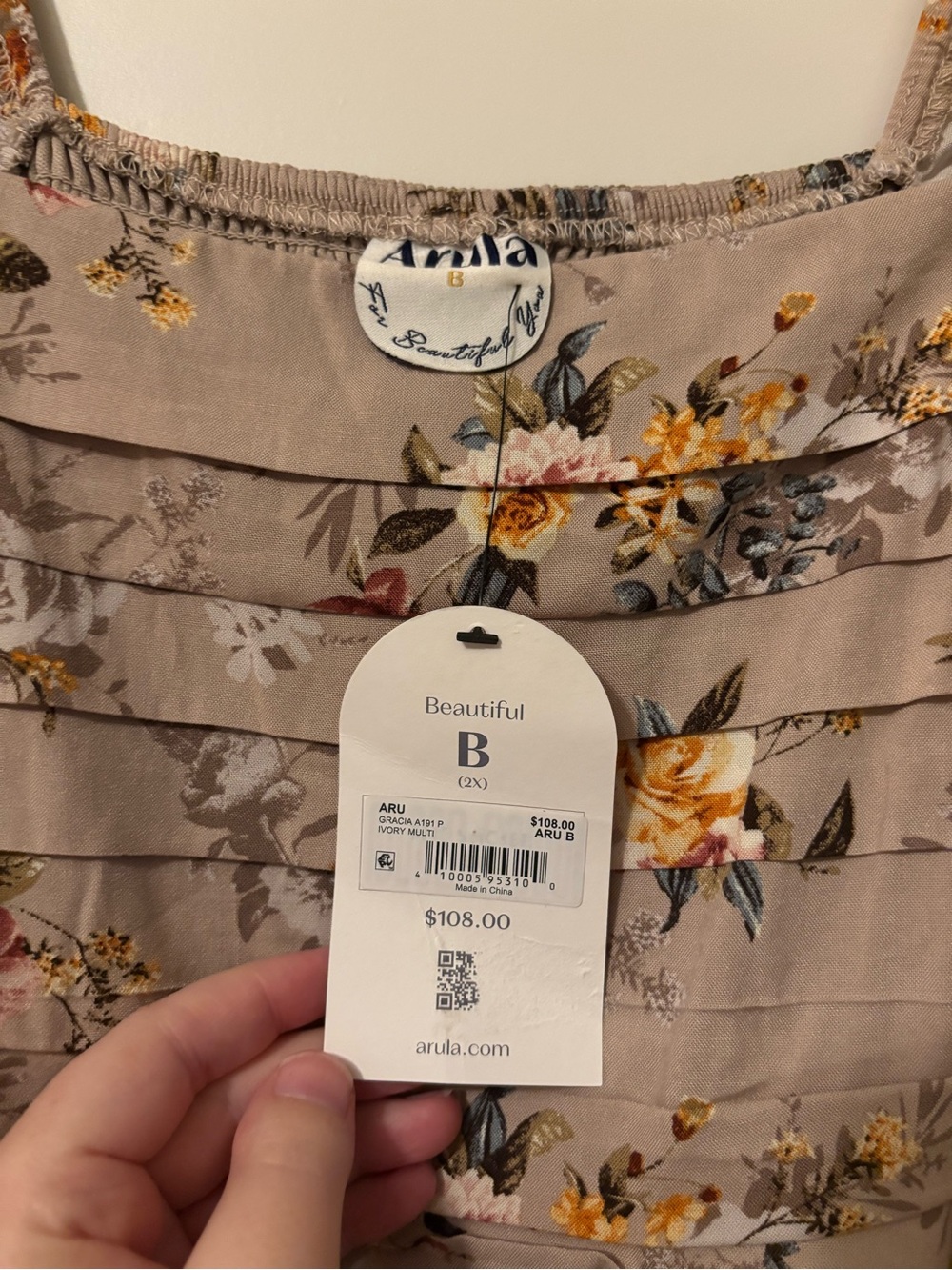 ARULA Taupe Floral Maxi Dress with Puff Sleeves - Picture 3 of 3